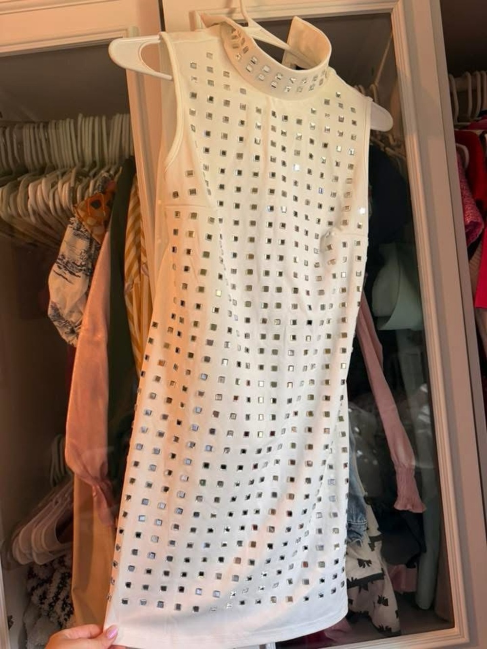 White Embellished Sleeveless Dress